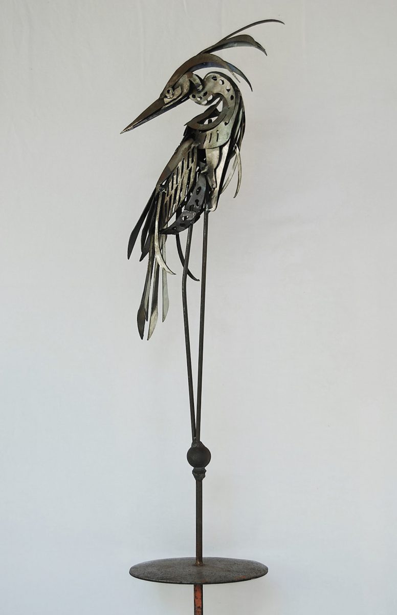 metal heron sculpture bird art