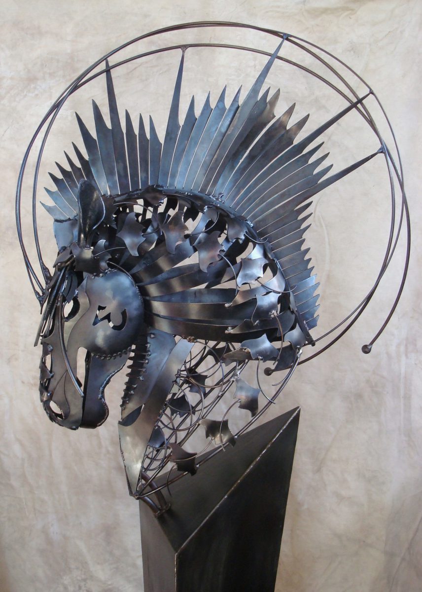 horse art blue metal sculpture