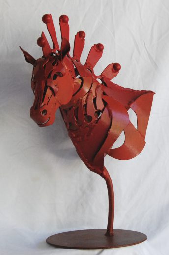red horse head sculpture